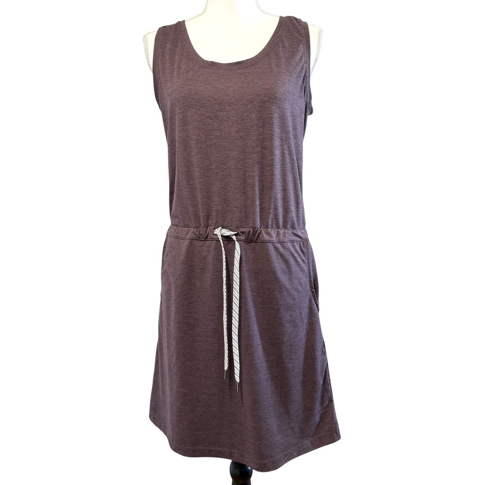 Members Mark Favorite Soft Dress Plum Heather Sleeveless Drawstring sz S Pockets